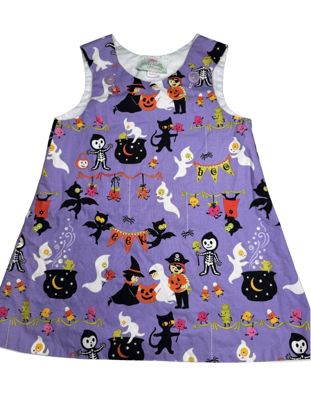 Lolly Wolly Doodle Purple Halloween Dress with Playful Spooky Print cotton 3T
